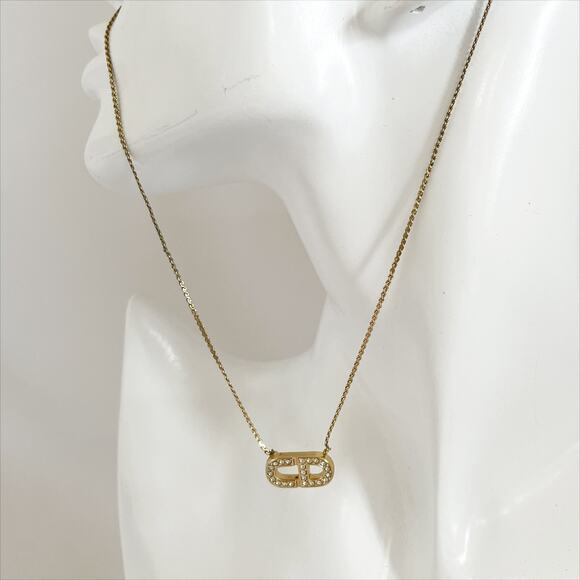 DIOR Vintage Gold Tone Diamante Logo Pendant Necklace - Picture 8 of 9